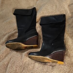 Black Leather UGG Wedge Boots